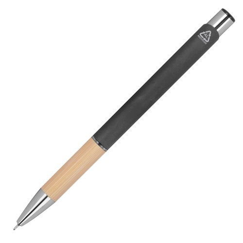 Anthracite recycled gel pen with metal elements.