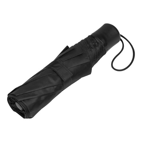 Black RPET pocket umbrella with carrying loop.