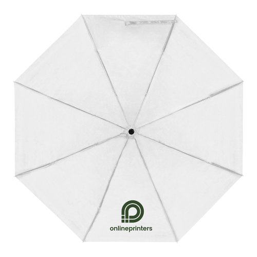 White RPET pocket umbrella with cover and handle.