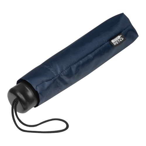 Dark blue RPET pocket umbrella with carrying loop.
