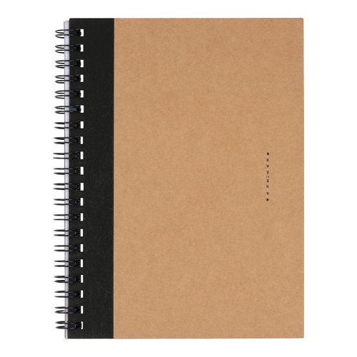 Black notebook with spiral binding.