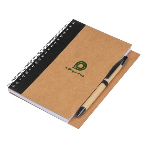 Black notebook with spiral binding.
