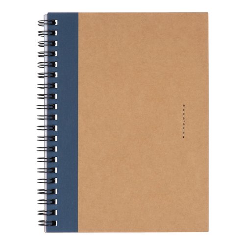 Dark blue notepad with spiral binding.