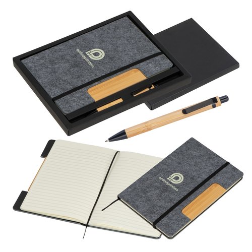 Silver-gray felt notebook set with pen and gift box.