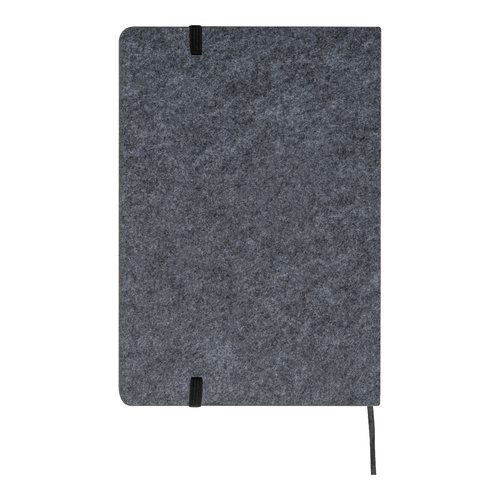 Silver-gray felt notebook set with elastic closure and pen loop.