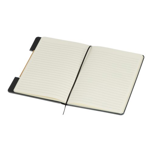 Silver-gray notebook with elastic band and slip pocket.