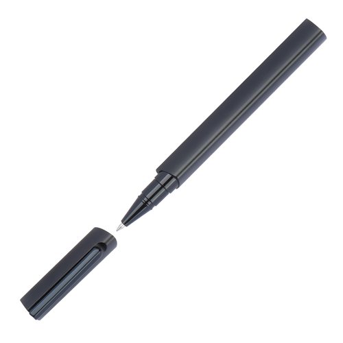 Black plastic writing set with pen and case.