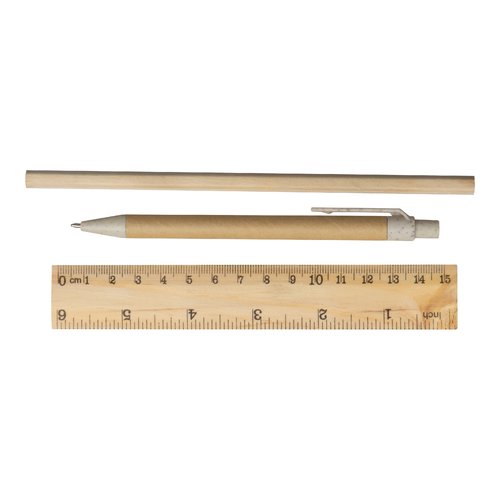 Beige writing set with ballpoint pen and pencil.