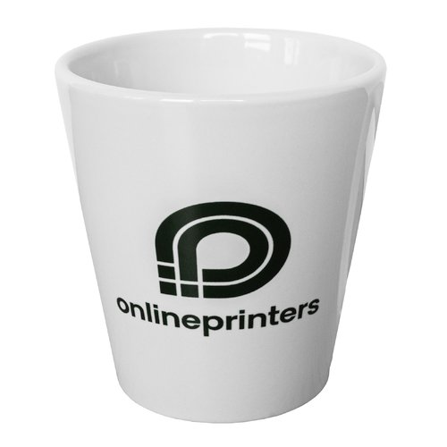 White ceramic mug with a conical shape.