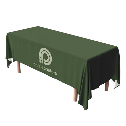 Green fabric tablecloth, customizable.