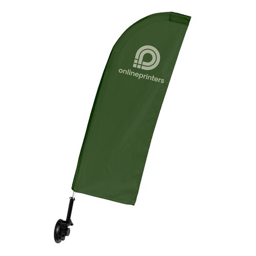 Green wing-shaped window flag with mounting.