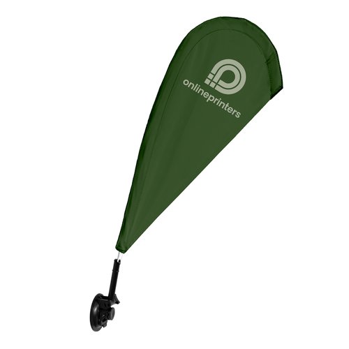 Green teardrop window flag with suction cup.