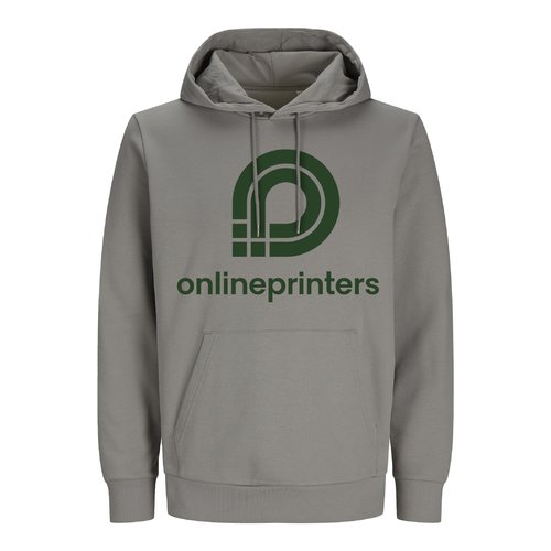 Gray cotton hoodie, unisex cut, with hood and kangaroo pocket.