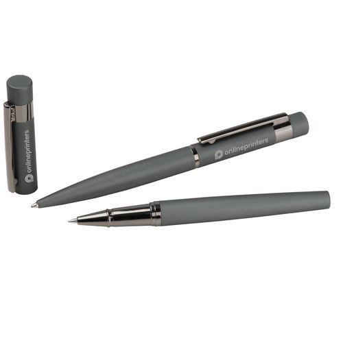 Anthracite writing set with ballpoint pen and rollerball.