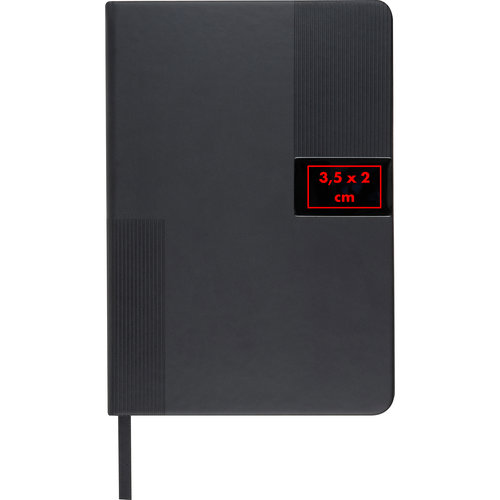 Black hardcover notebook with pen loop.
