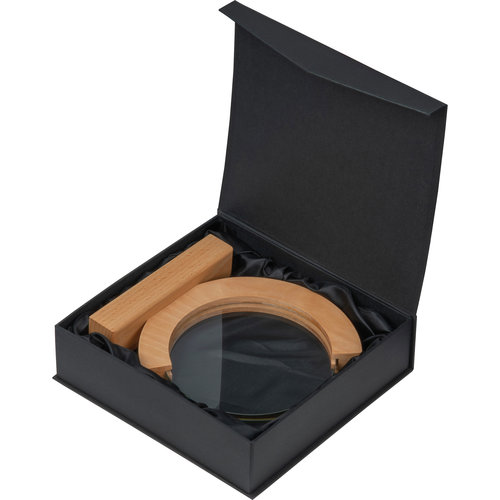 Beige trophy with bamboo base.