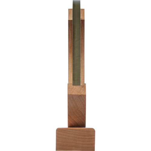 Beige trophy with bamboo base.