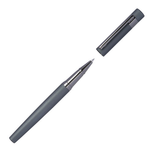 Anthracite-colored writing set with ballpoint pen and case.