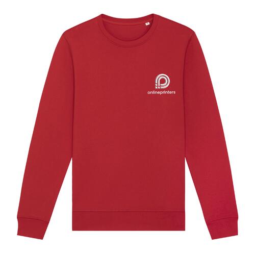 Red cotton-blend unisex sweatshirt with a round neckline.