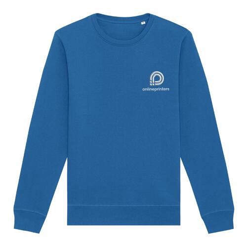 Royal blue cotton blend sweatshirt with long sleeves.
