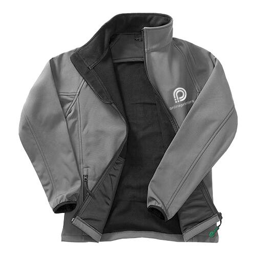 Dark gray polyester softshell jacket for men.