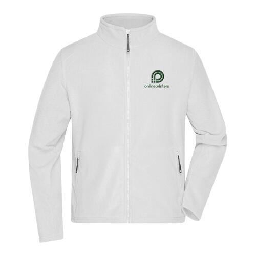 White polyester fleece jacket with full zipper.