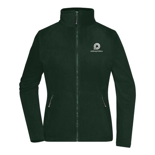 Dark green polyester fleece jacket for women with a full zipper.