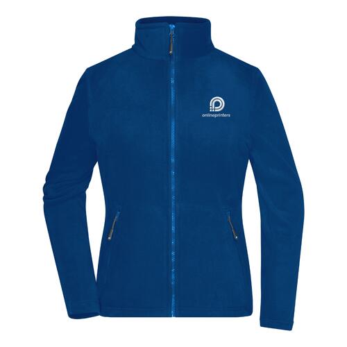 Royal blue polyester fleece jacket for women with full zipper.