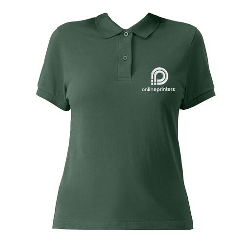 Green cotton polo shirt for women with button placket.