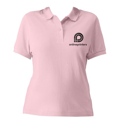 Pink organic cotton polo shirt with short button placket.