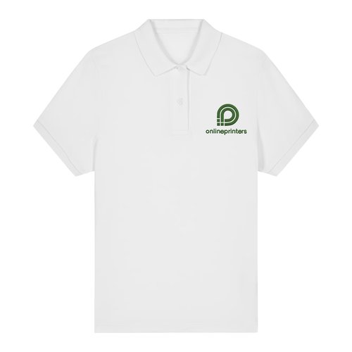 White organic cotton women's polo shirt with short sleeves.