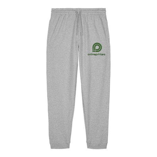 Heather gray organic cotton sweatpants with drawstring.
