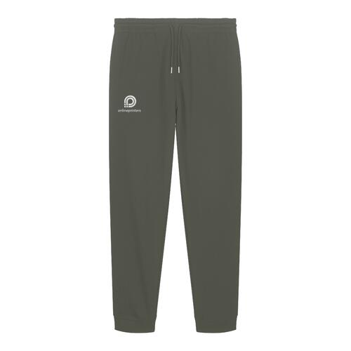 Khaki organic cotton jogging bottoms with drawstring.