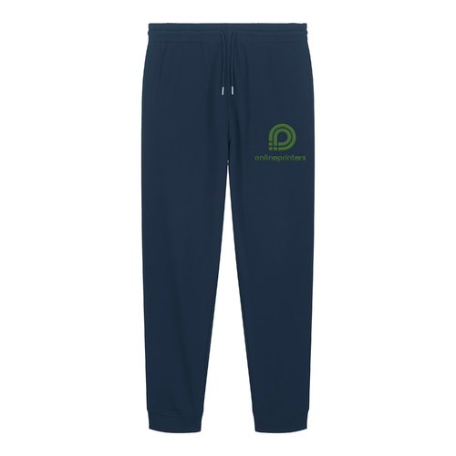 Navy blue organic cotton sweatpants with drawstring.
