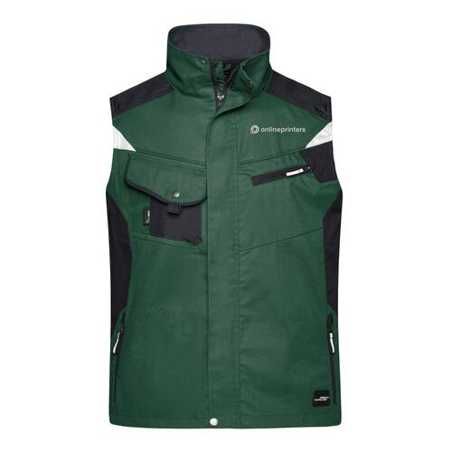 Dark green polyester-cotton work vest with multiple pockets.