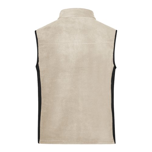 Beige/black polyester fleece vest with stand-up collar.