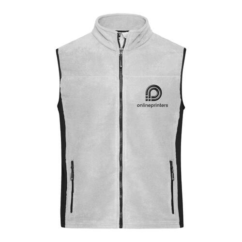 White/grey polyester fleece vest with zipper and side pockets for women.