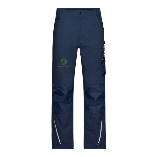 Navy-blue work trousers made of polyester-cotton blend with pockets.