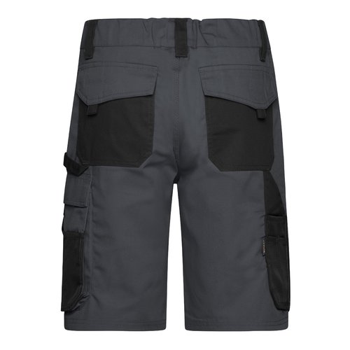 Dark gray/black polyester-cotton shorts with multiple pockets.