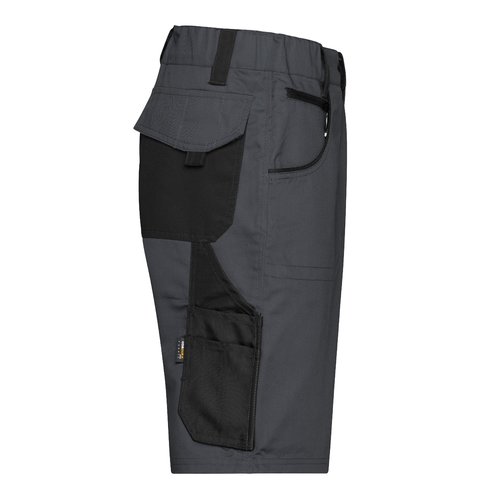 Dark gray/black polyester-cotton shorts with multiple pockets.