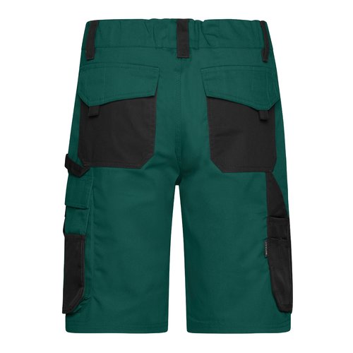 Dark green/black polyester and cotton shorts with multiple pockets.