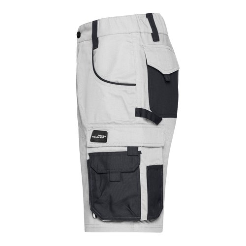 White/Grey work shorts made from polyester-cotton blend with multiple pockets.