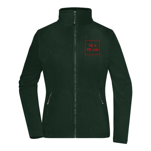 Green fleece jacket with full zipper and side pockets.