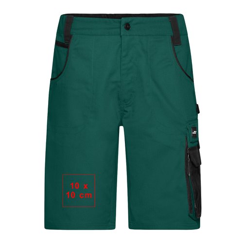 Green fabric unisex shorts with pockets.