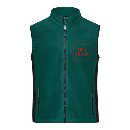 Green fleece vest with full zip and side pockets.