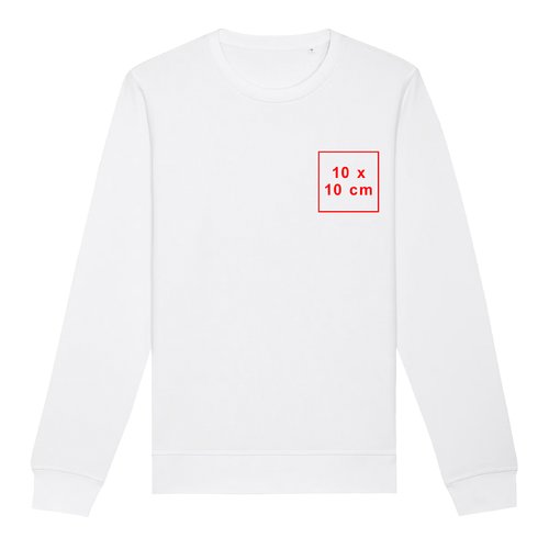 White fabric sweatshirt with long sleeves and a round neck.