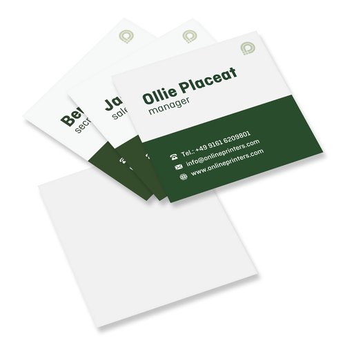 Paper business cards in a multi-pack, printable on one side.