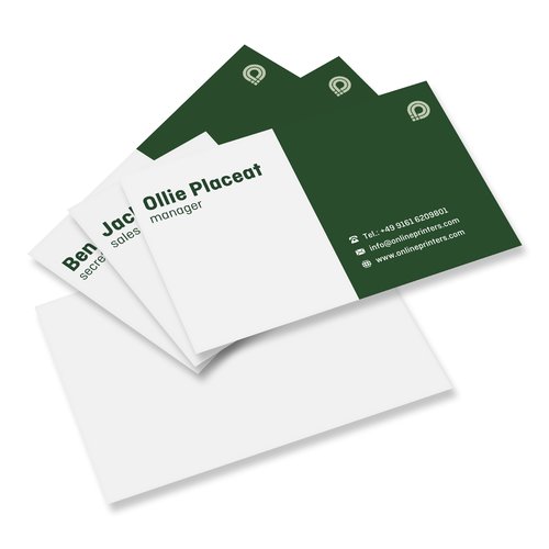 Paper business cards, printed on one side.