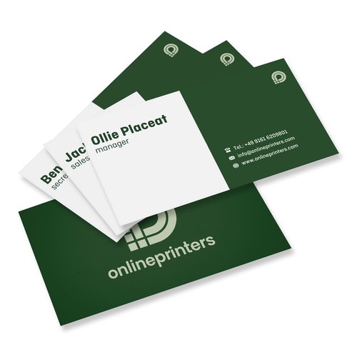 Paper business cards, printable on both sides.