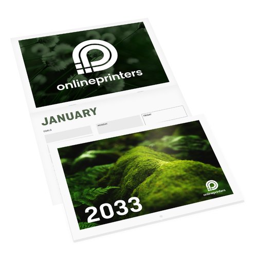 Paper booklet calendar with cover sheet and wire binding.